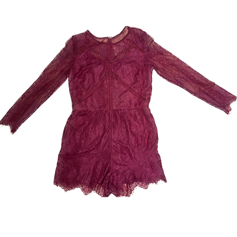 Burgundy lace romper, shorts and long sleeves